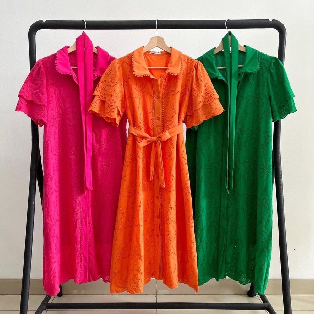 Premium Eyelet Shirt Dress with Tie Belt